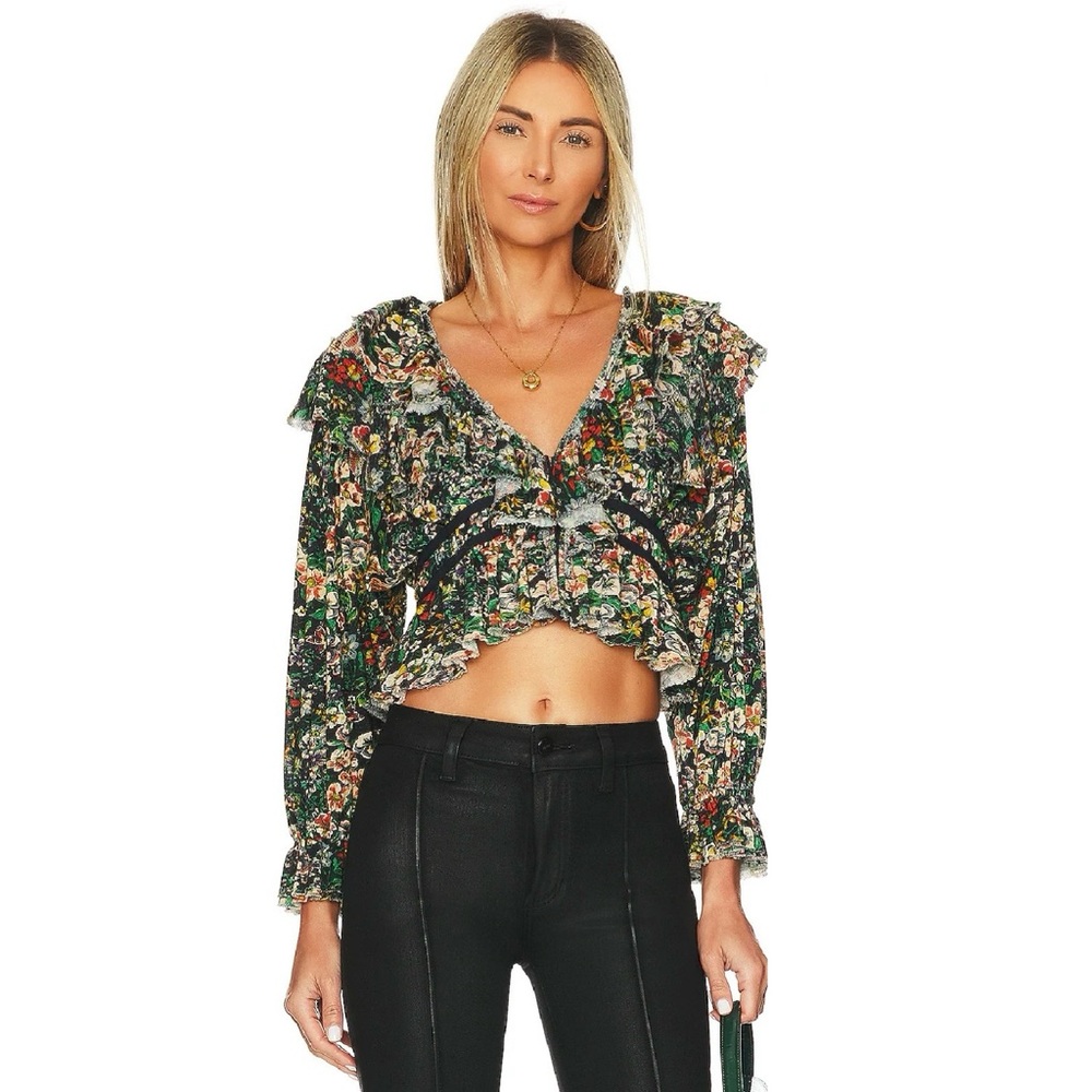 NEW FREE PEOPLE REVOLVE FLORAL PRINT RUFFLE CROP TOP